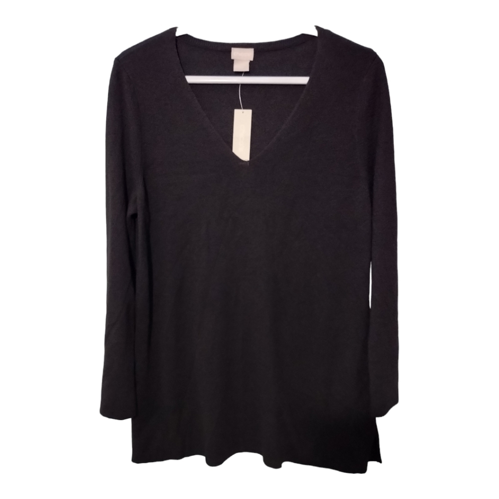 Chicos Black Pullover‎ Flutter Sleeve Tunic Sweater Size 1 or US M